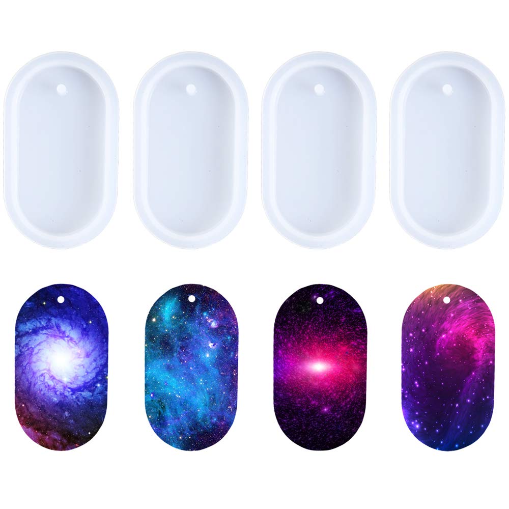 Nifocc Oval Keychain Silicone Mold Oval Keychain Charms Epoxy Resin Molds Casting Molds with Hole for DIY Crafts Making Large Size 4 Pcs