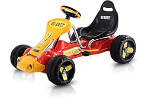 Costzon 4 Wheel Ride On Car for Kids - Pedal Powered Go Kart with Adjustable Seat, for Boys & Girls 37"× 24.8"× 20.1" (Red)