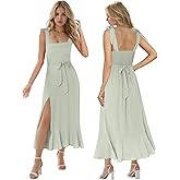 MllesReve Women Midi Dresses Square Neck Side Slit Ruffle Smock Dresses Elegant Formal Evening Wedding Guest Dresses