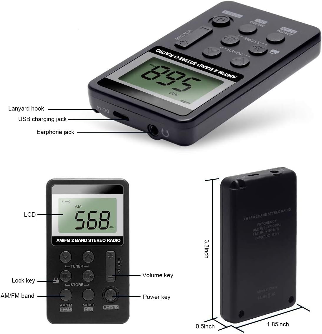 Personal AM/FM Pocket Radio Portable VR-robot, Mini Digital Tuning Walkman Radio, with Rechargeable Battery, Earphone, Lock Screen for Walk/Jogging/Gym/Camping: Home Audio & Theater