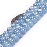 JOE FOREMAN 6mm Blue Aquamarine Semi Precious Gemstone Round Loose Beads for Jewelry Making AAA Grade DIY Handmade Craft Supplies 15"