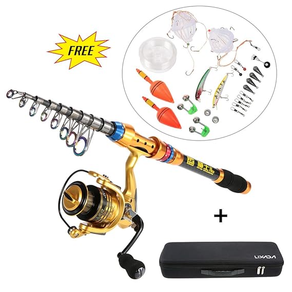 Lixada Spinner Set Fishing Rod Angel Stange mit Kunstköder