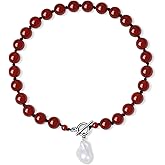 GAVU Baroque Pearl Necklace for Women, Crystal Beaded Chunky Choker Charm Necklace for Women, Red Carnelian Onyx