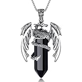 XIANNVXI Vintage Dragon Necklace for Men Women Black Obsidian Crystal Healing Stone Necklace Cool Simple Retro Natural Reiki Spirtural Witch Gemstone Pendant Jewelry