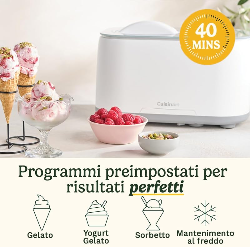 FreezeEase – Gelatiera autonoma con 3 programmi (Gelato, Sorbetto, Yogurt) | Nessun pre-congelamento | Pronta in 40 min | Funzione di mantenimento al freddo | Compressore 950ml (Nuovo)