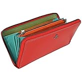 Visconti Large Continental Zip Around Purse in Red Or Black Multi SP79 (Red)