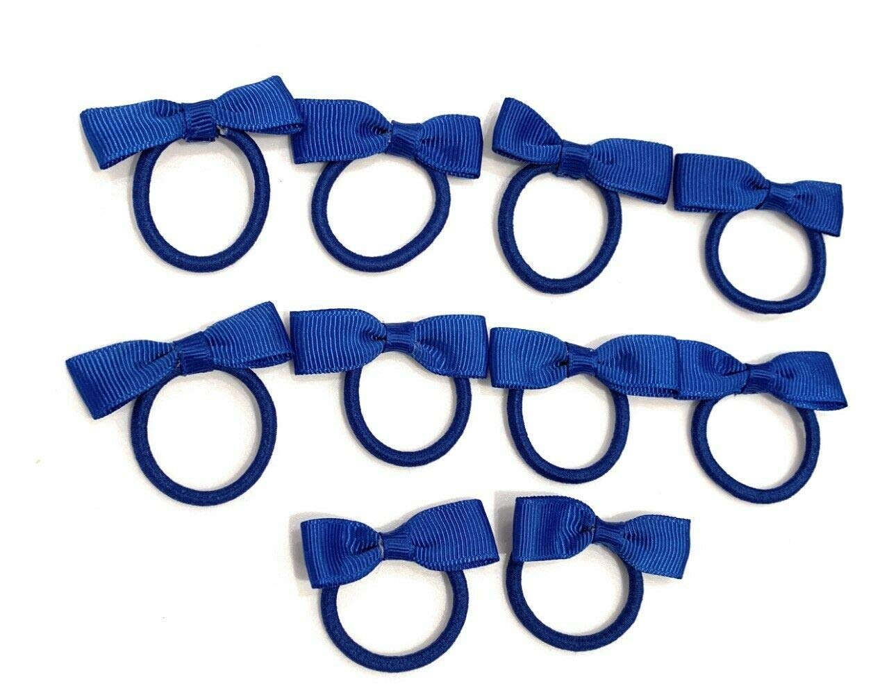 10 Bundle Set School Hair Bobbles for girls. Girls Toddlers Bow Elastic (Royal Blue)
