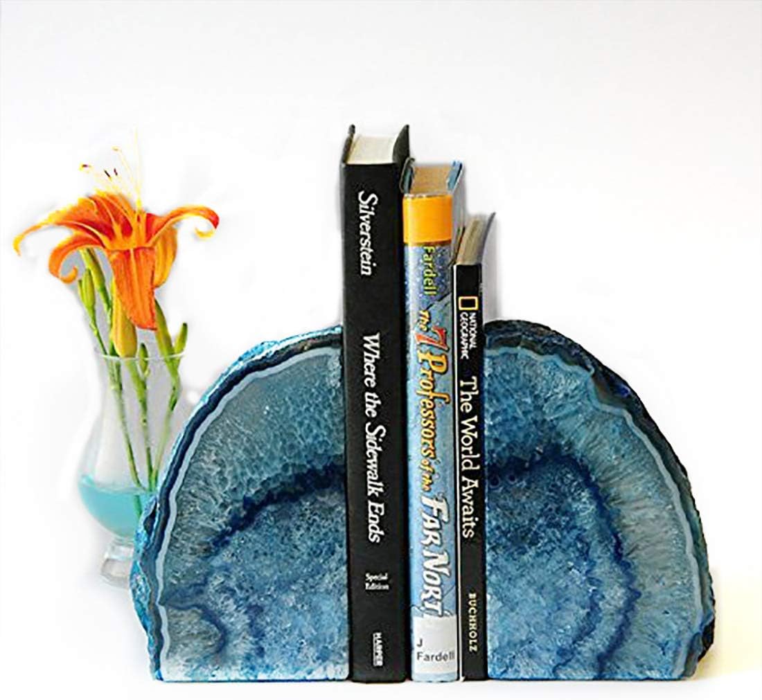 JIC Gem 3 to 4 Lbs Agate Bookends Dyed Blue Polished 1 Pair with Rubber Bumpers for Office Décor and Home Decoration: Home & Kitchen