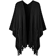 Ferand Women's Shawl Wraps with Pockets Open Front Fringe Poncho Cozy Knit Lightweight Cardigan Sweater