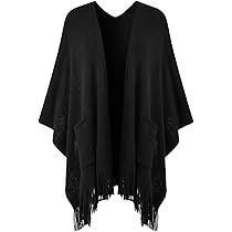 ZLYC Women's Shawl Golden Trim Knit Blanket Wrap Fringe