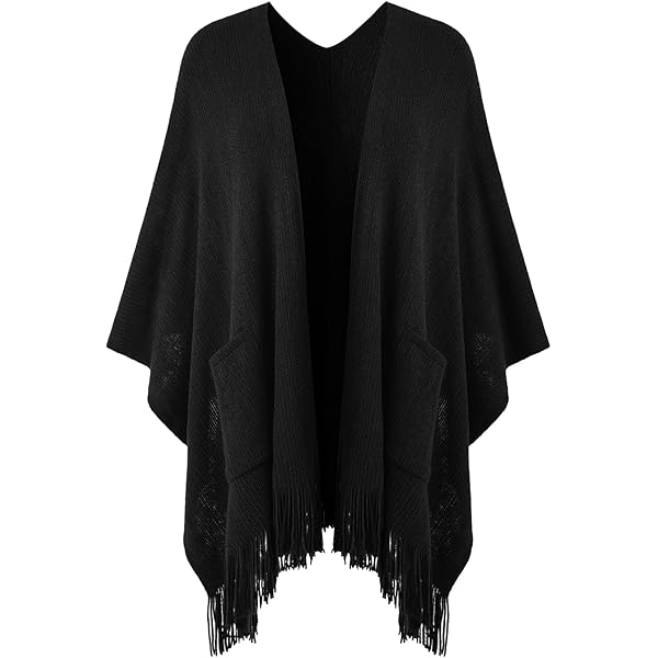 ZLYC Women's Shawl Golden Trim Knit Blanket Wrap Fringe Poncho
