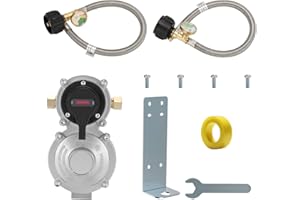 Solimeta RV Dual Cylinder Gas Regulator - 2-Stage Seamless Changeover Valve with 2PCS 15" Stainless Steel Hoses for Campers &