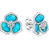 AIBAO Sterling Silver Turquoise/Malachite/Pearl Stud Earrings for Women Natural Gemstone Flower Post Earrings Bohemian Jewelry Gift for Anniversary Christmas Valentines