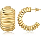 Chunky Gold Earrings for Women, 18K Plated Big Hoops, Trendy Statement Large Gold Hoop Earrings Studs