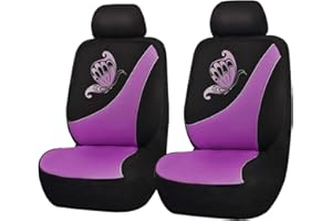 Flying Banner Car Seat Covers 2 Front Seats Polyester Cover Embroidered Butterfly Three-Dimensional (3D) Purple with Black