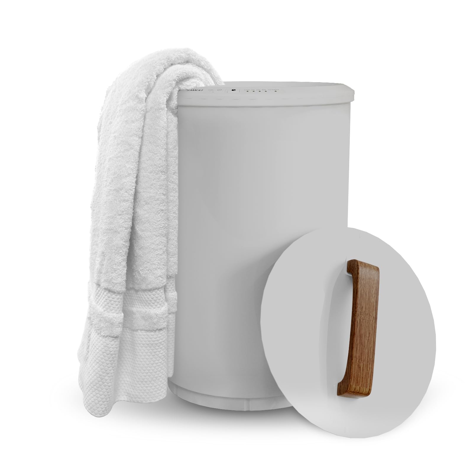 SAMEAT Heated Towel Warmers for Bathroom - Large Towel Warmer Bucket, Wood Handle, Auto Shut Off, Fits Up to Two 40"X70" Oversized Towels, Gray Image