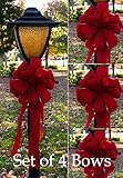 Set of 4 Wired Red Velvet Christmas Bows
