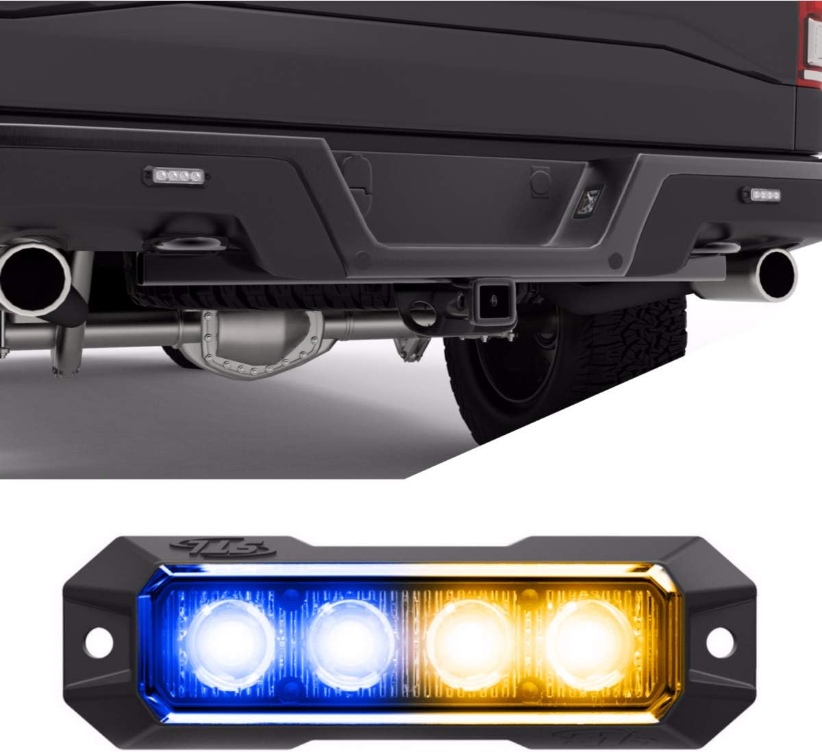 SpeedTech Lights Z-4 TIR 12W LED Strobe Light for Police Cars, Construction Trucks, Service Vehicles, Plows, Emergency Vehicles. Surface Mount Grille Flashing Hazard Beacon Light - Blue/Amber