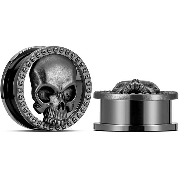 Skull Gauges Pair Sugar Skull Logo Steel Flare Ear Tunnels