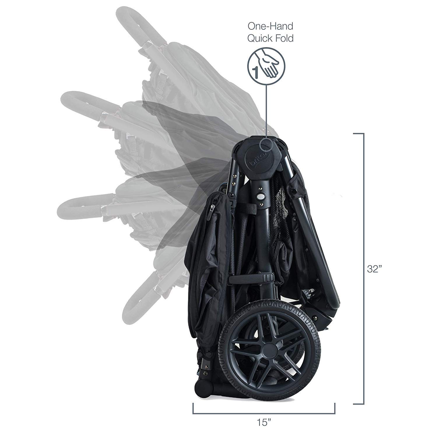 Britax B-Free Stroller, Midnight - All Terrain Tires, Adjustable Handlebar, One Hand Fold, Large UV50 Canopy