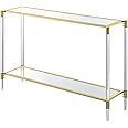 Convenience Concepts Royal Crest Acrylic Glass Console Table 44.25" - Modern 2-Tier Tempered Glass Hall Table with Storage Shelf, Gold Chrome Frame with Acrylic Legs for Entryway, Hallway, Glass, Gold