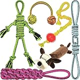 [Upgrade Version] Well Love Dog Toys - Chew Toys - 100 Natural Cotton Rope - Squeak Toys - Dog Balls - Dog Bones - Plush Dog Toy - Dog Ropes - Tug of War Ball - Toys for Dog 6pack Set