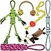 [Upgrade Version] Well Love Dog Toys - Chew Toys - 100 Natural Cotton Rope - Squeak Toys - Dog Balls - Dog Bones - Plush Dog Toy - Dog Ropes - Tug of War Ball - Toys for Dog 6pack Set
