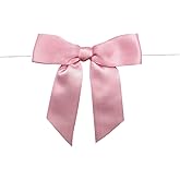 50 Pcs Pink Twist Tie Bows, 3.5 Inch Satin Ribbon Bows, Large Bow Decor for Crafts Gift Wrapping Party Favors Wedding Decorations (Pink)