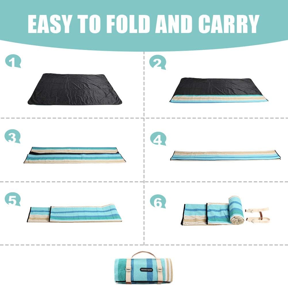G GOOD GAIN Picnic Blanket Waterproof & Sand Proof, Beach Blanket Portable with Carry Strap, XL Large Foldable Picnic Rug Machine Washable for Outdoor Camping Party, Wet Grass, Hiking, Kids Playground. : Garden & Outdoor