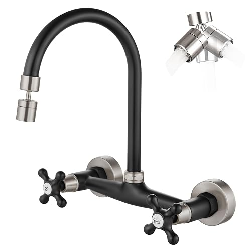 thumbnail image 2 of BWE Chrome Wall Mounted Kitchen Faucet - 8-Inch Center, 2-Handle Swivel Mixer 2 of 4