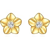 KECHO 14K Solid Gold Flower Earrings Real Gold Flower Stud Earrings Yellow Gold Jewelry Gift for Women