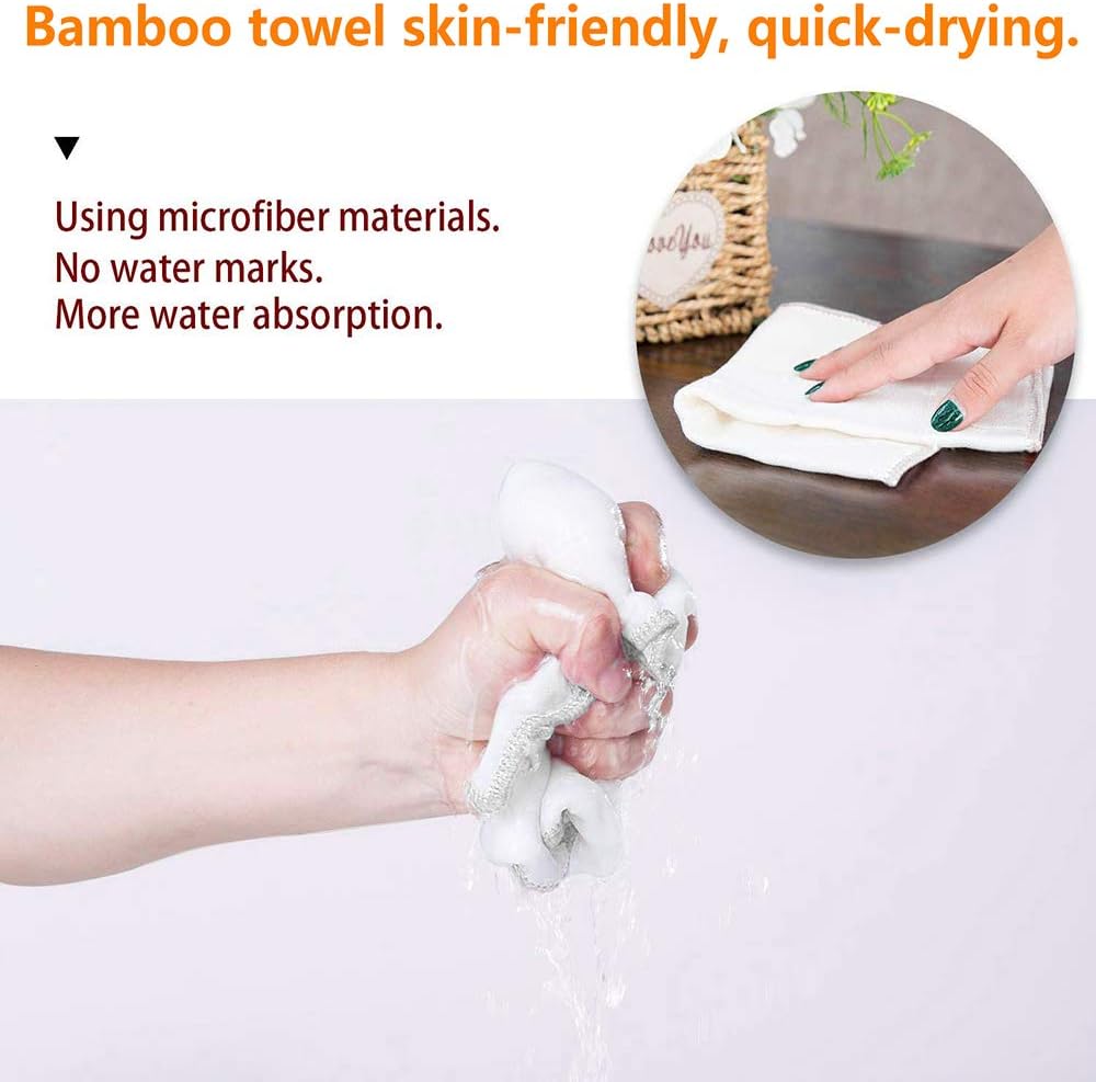HOPAI Washcloths Bamboo Towel Set 10 Pack for Bathroom-Hotel-Spa-Kitchen Multi-Purpose Fingertip Towels & Face Cloths 10'' x 10'' (Multi - 1): Kitchen & Dining