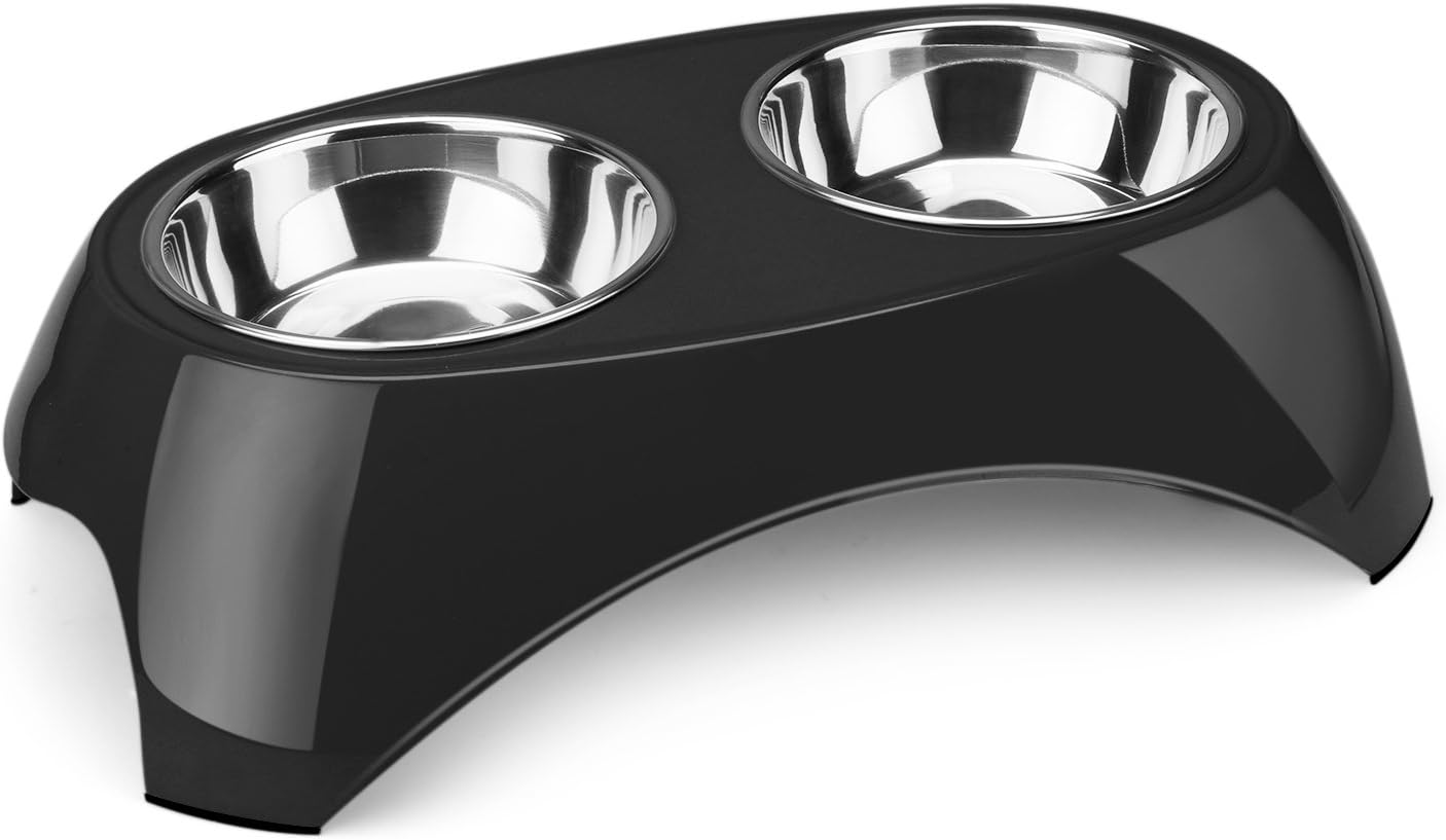 Flexzion Pet Feeder Bowls Double Stainless Steel Removable Tray Dog Cat Animal Food Water Container Dish Table Dinner Set with Elevated Stand