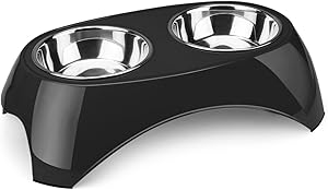 Flexzion Pet Feeder Bowls Double Stainless Steel Removable Tray Dog Cat Animal Food Water Container Dish Table Dinner Set with Elevated Stand