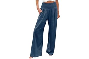 YUTANRAL Linen Pants for Women Casual Summer Wide Leg Palazzo Pants/Shorts Fashion Beach Baggy Comfy Elastic High Waist Pants