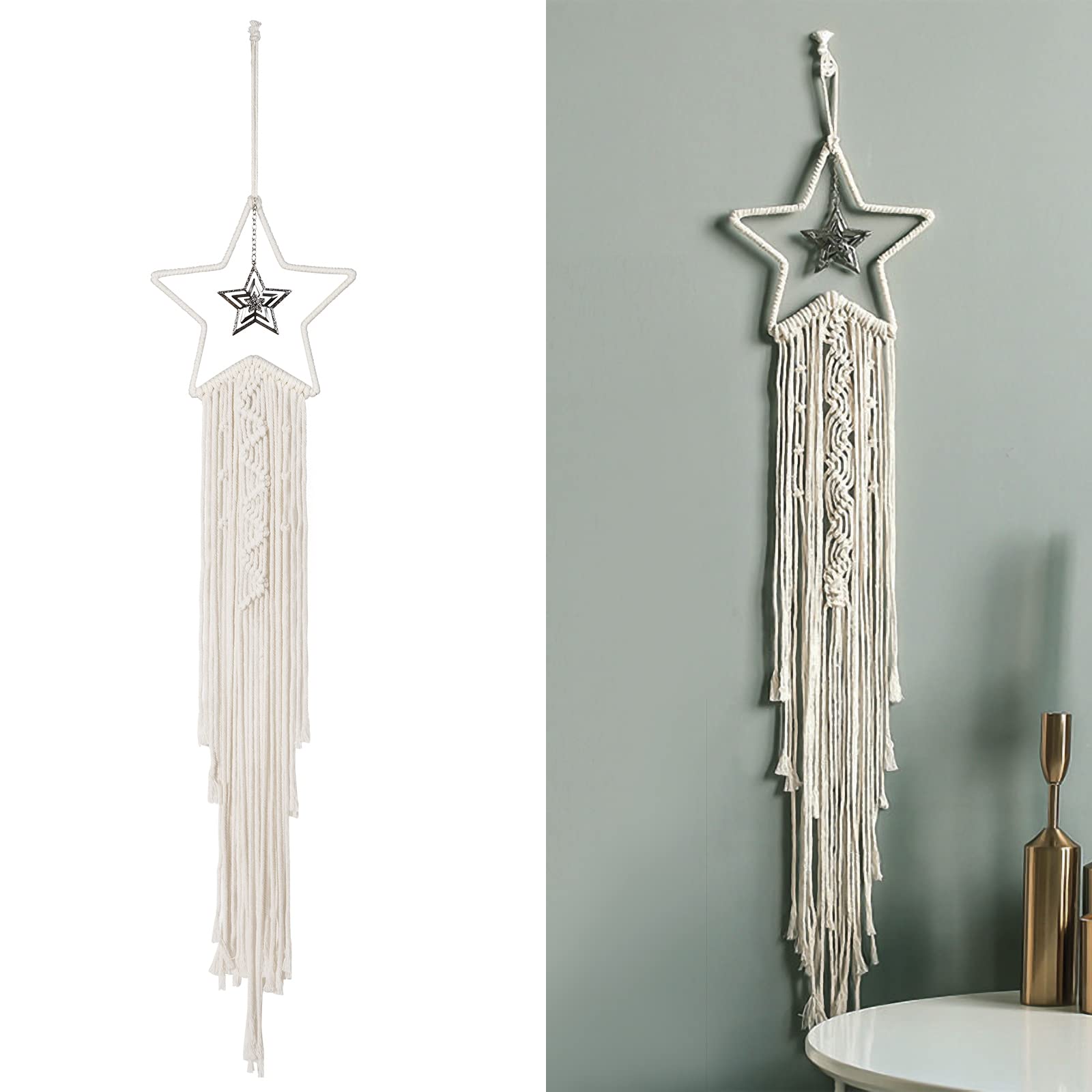 Dreamcatcher Handmade Star Dream Catcher Macrame Wall Hanging Decoration for Home Christmas Wedding Party White