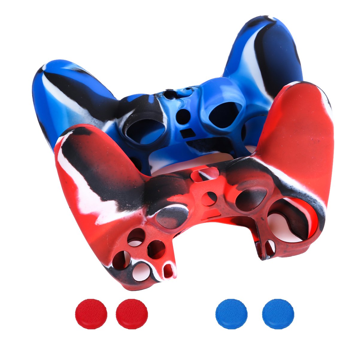2 Flexible Silicone Protective Case Skin Cover for Sony PlayStation 4 PS4 Controllers with 4 Joystick Thumb stick Caps