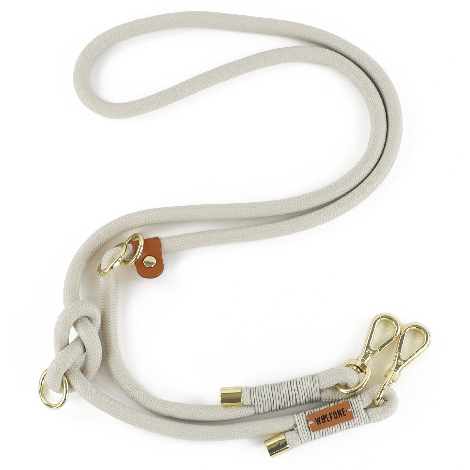 Wolfone Multi-Functional Double-Ended Rope Dog Lead Hand Free Heavy Duty Adjustable Lead for Large Medium Small Dog Grey