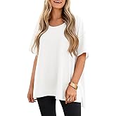 Tankaneo Womens Oversized Scoop Neck Tshirts Summer Casual Short Sleeve Tops Side Slit Loose Fit Basic Tee Shirts
