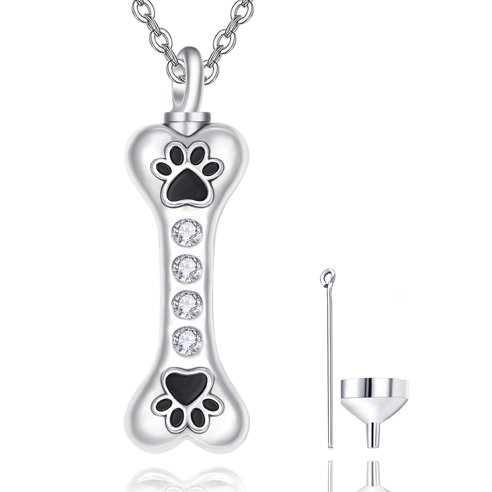 TANGPOET Ashes Necklace 925 Sterling Silver Dog Urn Necklace Bone Memorial Cremation Jewellery for Ashes Keepsake Pendant Necklace for Dog Cat Pet with Funnel Filler Kit — image 1