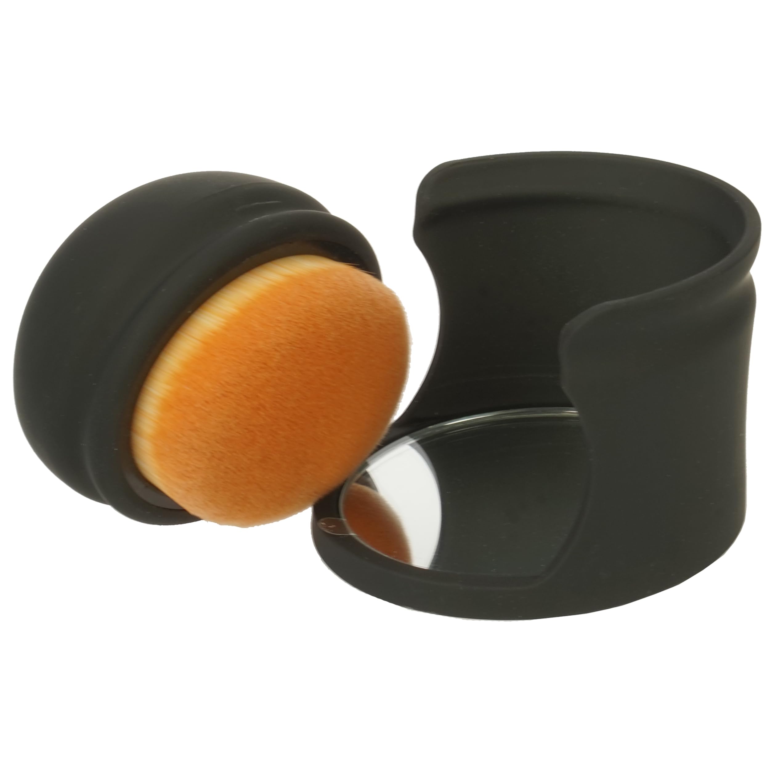 Fantasia Vegan Professional Foundation Brush in Round Box with Mirror for On the Go Foundation Brush for Liquid Makeup, Fine Synthetic Hair