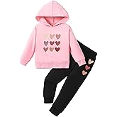 BOMDEALS Cute Toddler Girls Sweatsuit - Valentines Heart Print Kids Fall Clothes Set Hoodie Sweatshirt Pants Spring Outfits