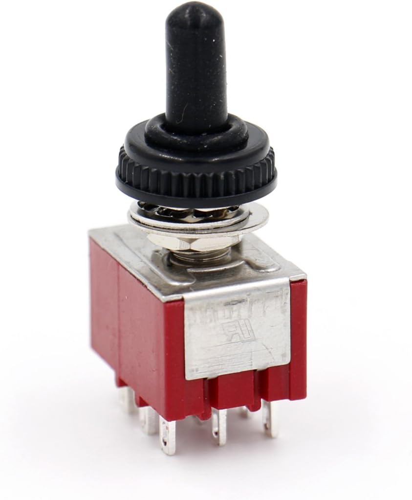 Heschen Miniature Toggle Switch MTS-303 ON-OFF-ON 3PDT 9 Pin, 2A 250V, 5A 125V, with Waterproof Cover, Pack of 2 - Image 3
