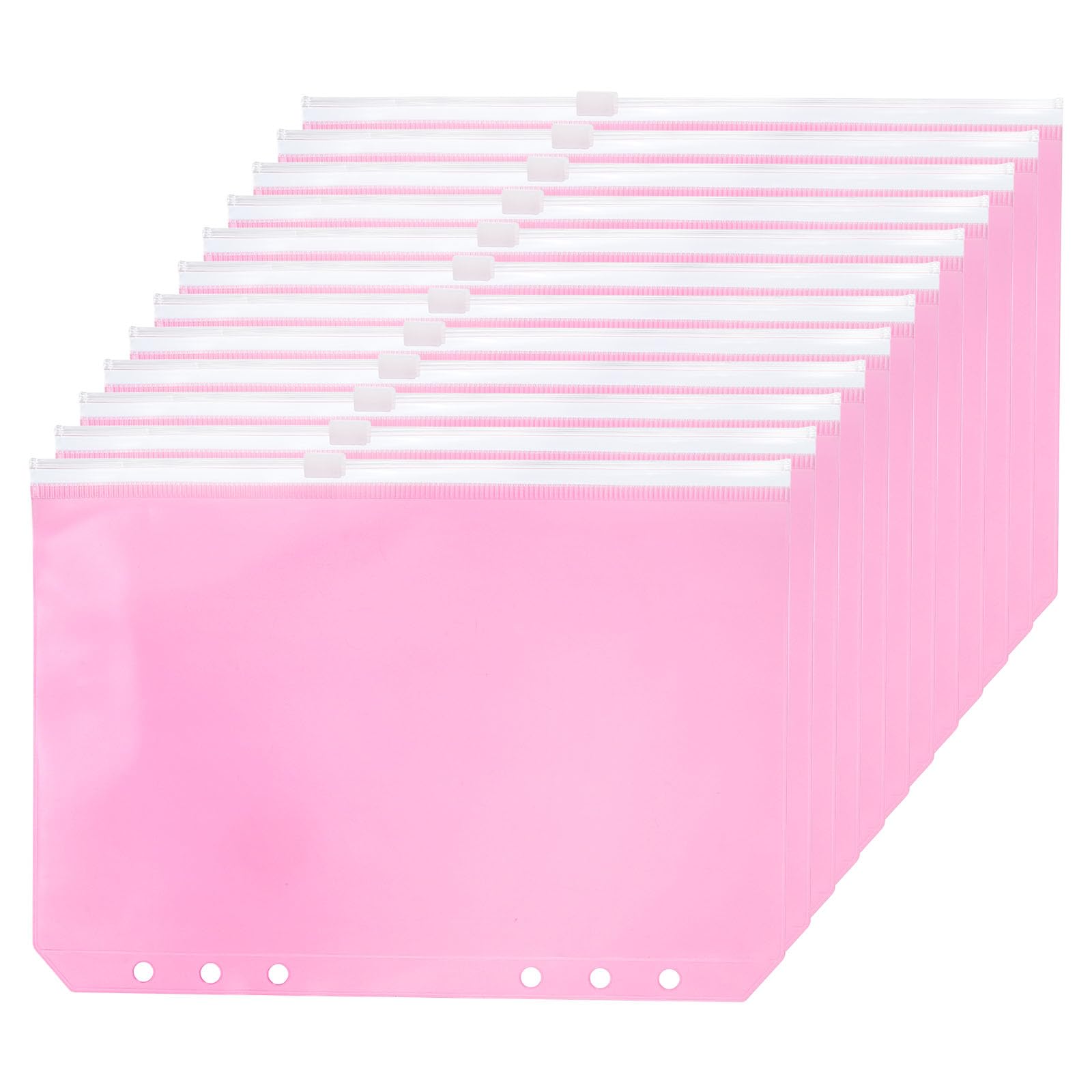 PATIKIL A6 Binder Pocket, 12 Pack PVC Zipper 6 Holes Binder Pouch Folders Document Waterproof Filing Storage Loose Leaf Bags for 6-Ring Notebook Binder, Pink