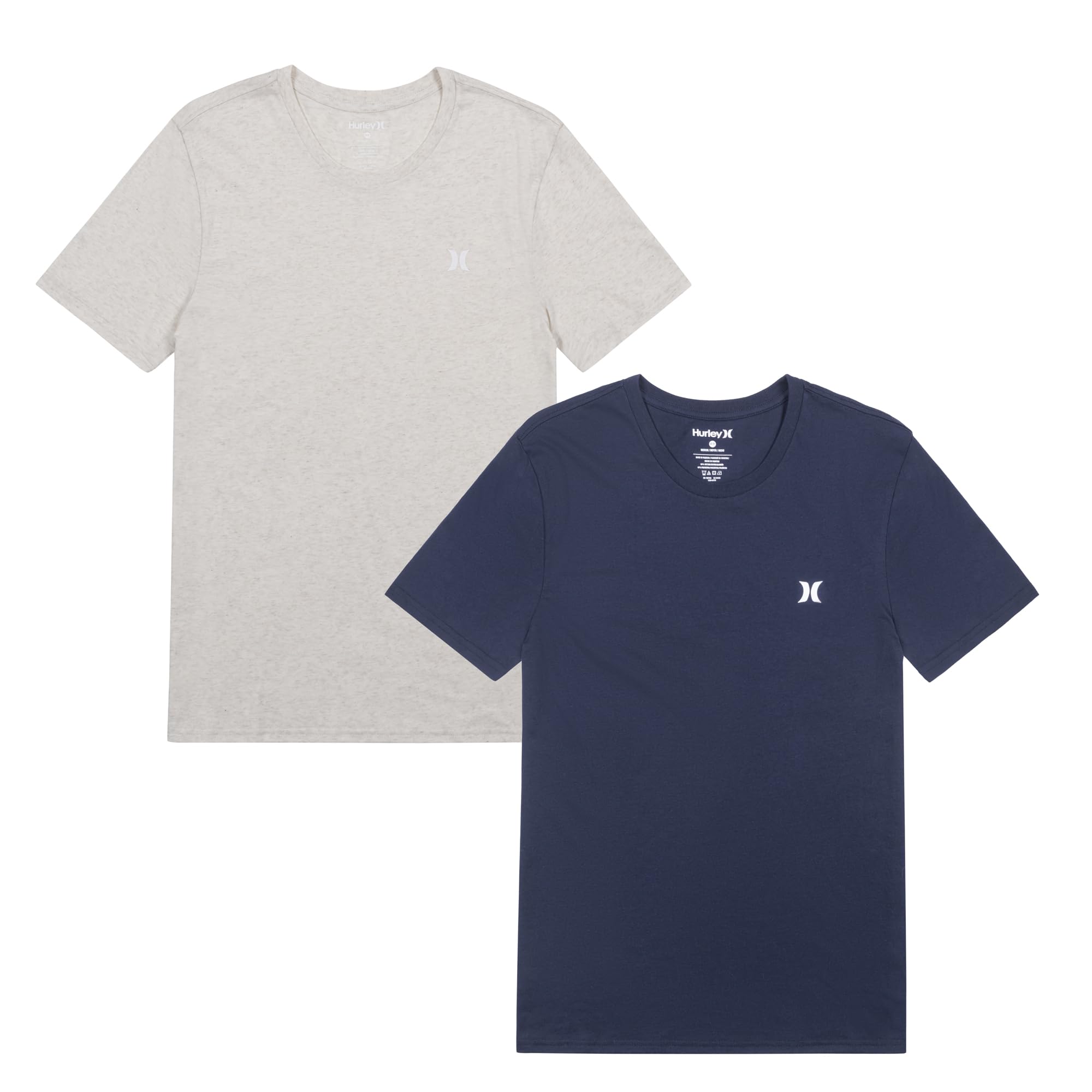 Hurley Men’s 2 Pack Cotton Crewneck Short Sleeve T-Shirt, Obsidian/Oatmeal Heather, X-Large