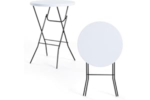 Winlice 32'' Round Folding Table, HDPE Portable Bar Height Table with Removable Legs for Indoor Outdoor Wedding Event, Gather