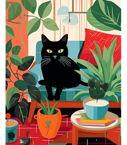 Chat Noir Peinture Par Numéros Animaux Jardin Paysage Kits Bricolage