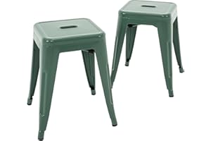 Brage Living 18 Inch Industrial Metal Stools Set of 2, Stackable Classroom Stools, Backless Metal Dining Chairs for Indoor Outdoor, Kitchen Short Stools (Dark Green)