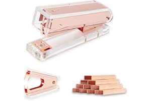 GROLENT Rose Gold Acrylic Stapler Set with Staple Remover and 1000pcs Staples, 25 Sheet Capacity, One Finger Touch Stapling, Easy to Load Ergonomic Heavy Duty Stapler
