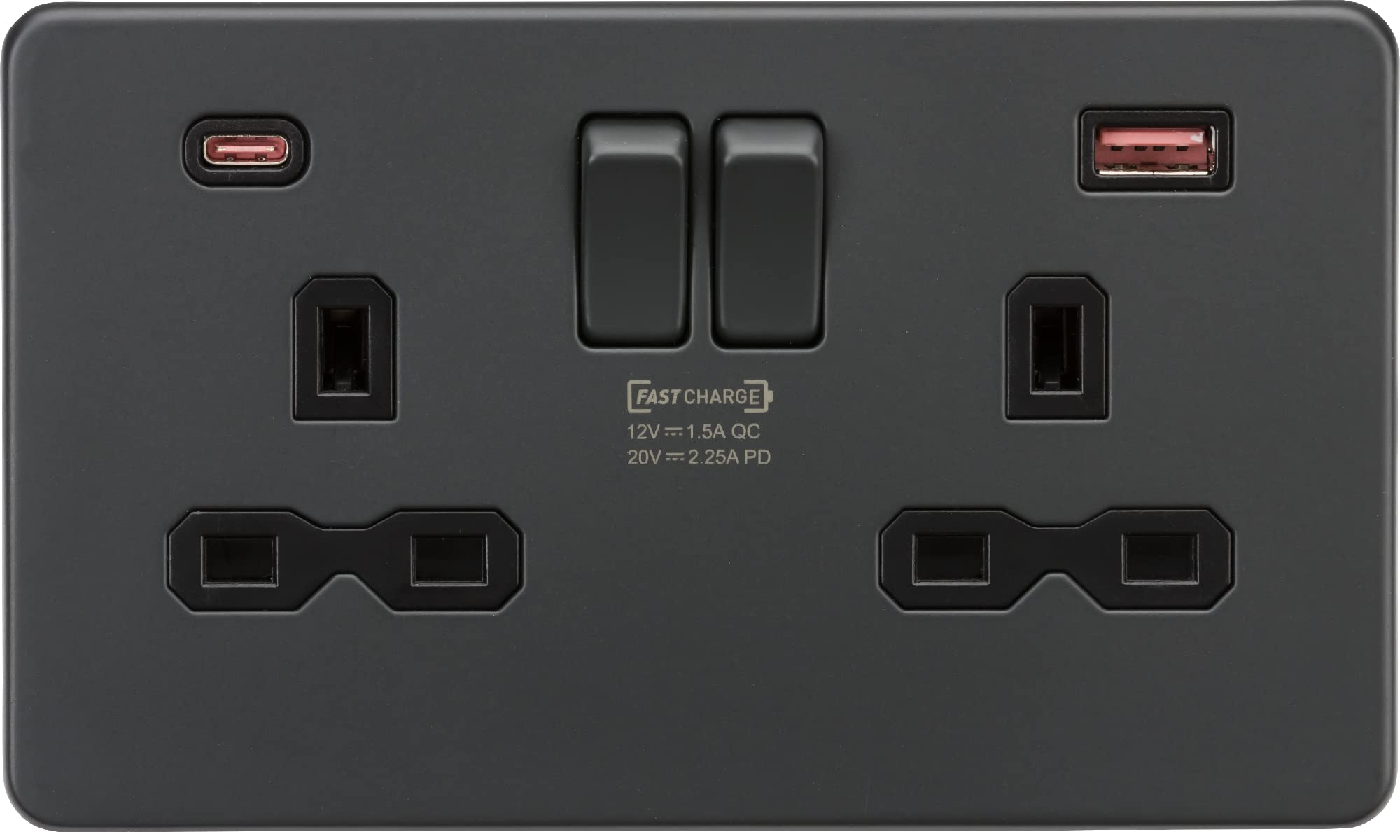 Knightsbridge 13A 2G DP Switched Socket with Dual USB A+C [45W FASTCHARGE] - Anthracite